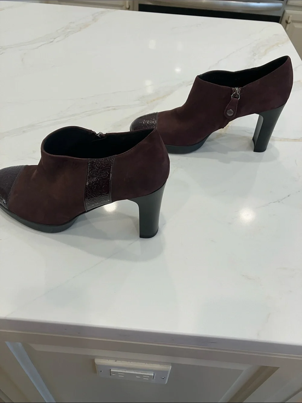 Geox Burgundy Platform Suede Booties w/ Patent Leather Cap Toe- Never Worn